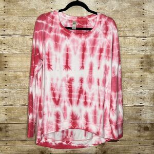 GREEN TEA PINK & WHITE TIE DYE HIGH LOW ROUND HEM DAILY CASUAL SWEATSHIRT LARGE